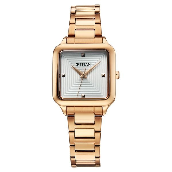 Titan 95297WM01 Horizon Quartz Analog Watch with White Dial and Rose Gold Stainless Steel Strap for Women