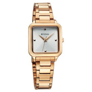 Titan 95297WM01 Horizon Quartz Analog Watch with White Dial and Rose Gold Stainless Steel Strap for Women - alternate front view