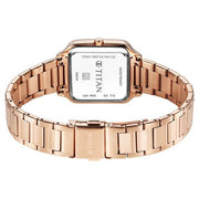 Titan 95297WM01 Horizon Quartz Analog Watch with White Dial and Rose Gold Stainless Steel Strap for Women - caseback view