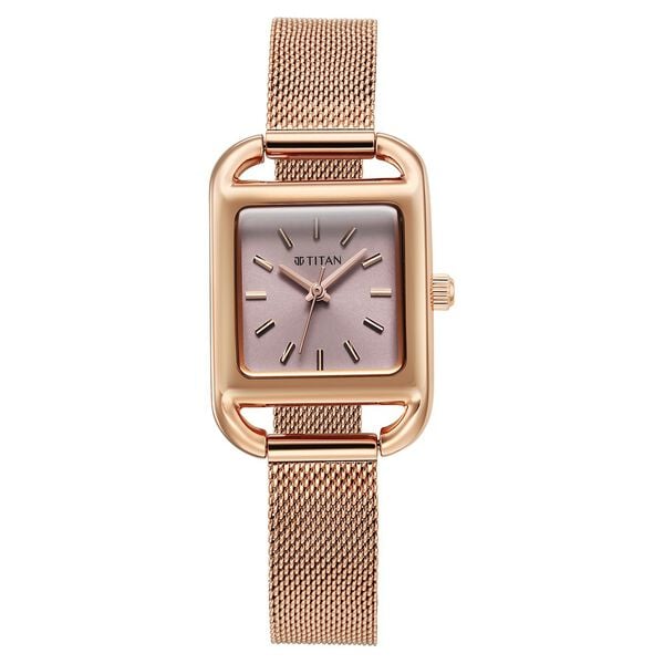 Titan 95298WM01 Horizon Quartz Analog Watch with Pink Dial and Rose Gold Stainless Steel Strap for Women