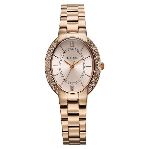 Titan 95304WM01 Purple Metro Quartz Analog Watch with Rose Gold Dial and Rose Gold Stainless Steel Strap for Women 27.5mm