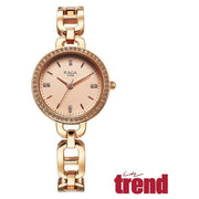 Titan 95305WM01 Raga watch front view with rose gold dial and rose gold metal strap