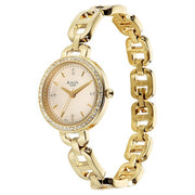 Titan 95305YM01 angled view showing the round case and golden bracelet
