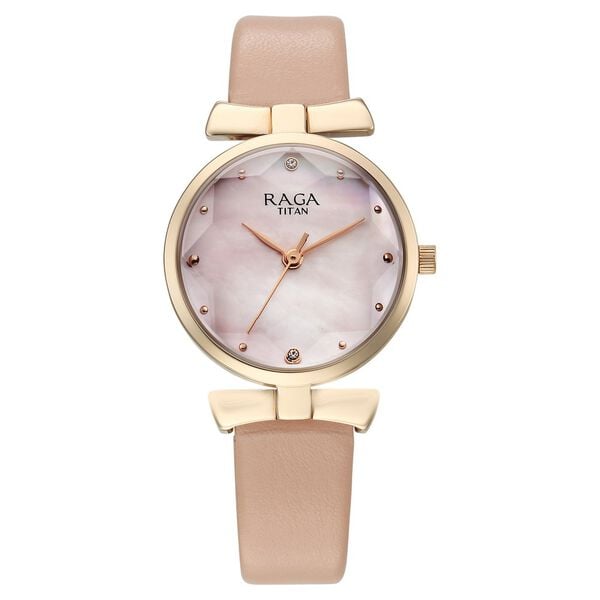 Titan 95308WL01 Raga Showstopper Quartz Analog Watch with Pink Dial and Pink Leather Strap for Women 30mm