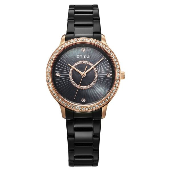 Titan 95314KM01 Glamour Quartz Analog Watch with Black Dial and Black Stainless Steel Strap for Women
