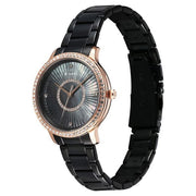 Titan 95314KM01 Glamour Quartz Analog Watch with Black Dial and Black Stainless Steel Strap for Women - angled view