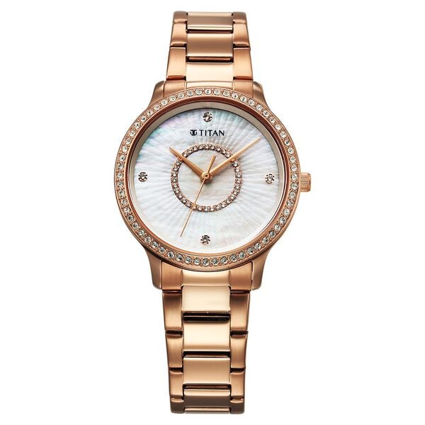 Titan 95314WM01 Purple Glamour Quartz Analog Watch with Mother of Pearl Dial and Rose Gold Stainless Steel Strap for Women