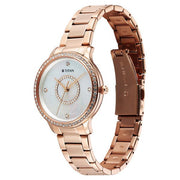 Titan 95314WM01 Purple Glamour Quartz Analog Watch with Mother of Pearl Dial and Rose Gold Stainless Steel Strap for Women - angled view
