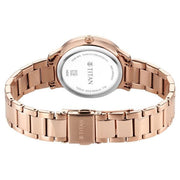 Titan 95314WM01 Purple Glamour Quartz Analog Watch with Mother of Pearl Dial and Rose Gold Stainless Steel Strap for Women - caseback view