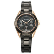 Titan 95315KM02 Purple Glamour Quartz Multifunction Watch with Grey Dial and Black Stainless Steel Strap for Women - front view