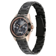 Titan 95315KM02 Purple Glamour Quartz Multifunction Watch with Grey Dial and Black Stainless Steel Strap for Women - angled view