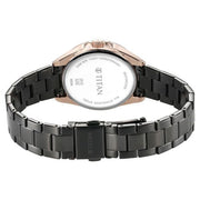 Titan 95315KM02 Purple Glamour Quartz Multifunction Watch with Grey Dial and Black Stainless Steel Strap for Women - caseback view