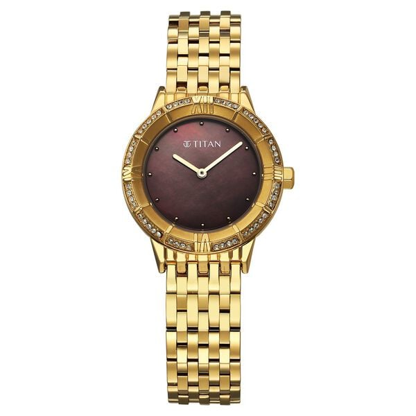 Titan 95316YM01 Glamour Quartz Analog Watch with Brown Dial and Gold Stainless Steel Strap for Women 30.5mm
