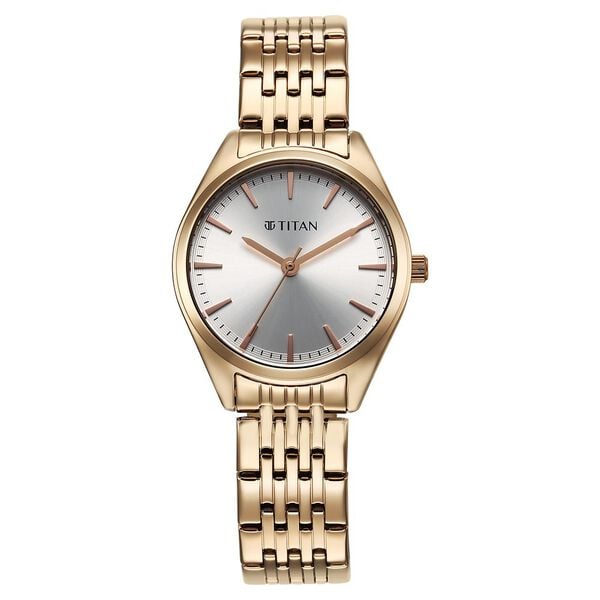 Titan 95322WM01 Workmode Quartz Analog Watch with Silver Dial and Rose Gold Stainless Steel Strap for Women 28.5mm
