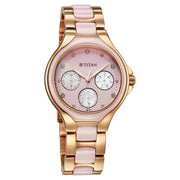 Titan 95325KD01 Purple Glamour Quartz Multifunction Watch with Mother of Pearl Dial and Two-Tone Ceramic and Stainless Steel Strap for Women - alternate front view