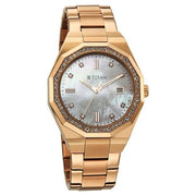 Titan 95330WM01 women's watch - mother of pearl dial and rose gold stainless steel strap, alternate front view