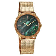 Titan 95331WM01 women's watch - green mother of pearl dial and rose gold stainless steel strap, alternate front view