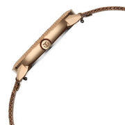 Titan 95331WM01 women's watch - green mother of pearl dial and rose gold stainless steel strap, side profile view