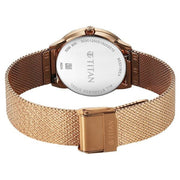 Titan 95331WM01 women's watch - green mother of pearl dial and rose gold stainless steel strap, caseback and mesh bracelet reverse view