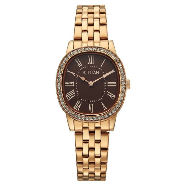 Titan 95332WM01 Purple Glamour Quartz Analog Watch with Brown Dial and Rose Gold Stainless Steel Strap for Women 28mm