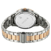 Titan 95334KM01 women's watch - white dial and two toned stainless steel strap, caseback and bracelet reverse view