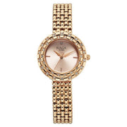 Titan 95350WM01 Raga watch front view with rose gold dial and metal strap