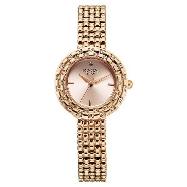 Titan 95350WM01 Raga Showstopper Quartz Analog Watch with Rose Gold Dial and Rose Gold Metal Strap for Women 30mm
