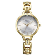 Titan 95352YM01 Raga Showstopper women's watch with silver dial and golden metal strap