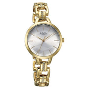 Titan 95352YM01 close view of the silver dial and gold-tone markers