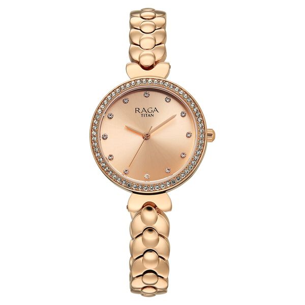Titan 95357WM01 Raga Showstopper Quartz Analog Watch with Rose Gold Dial and Rose Gold Metal Strap for Women 30mm