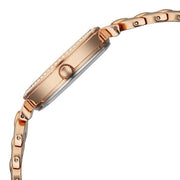 Titan 95357WM01 Raga Showstopper women's watch with rose gold dial and rose gold metal strap, side profile of the watch case