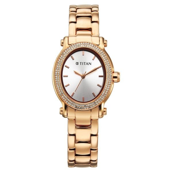Titan 95359WM01 Purple Glamour Quartz Analog Watch with Silver Dial and Rose Gold Stainless Steel Strap for Women 28mm