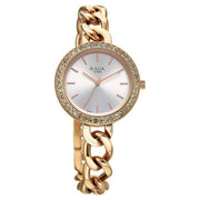 Titan 95361WM01 Raga Showstopper women's watch with silver dial and rose gold metal strap, alternate front view