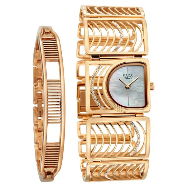 Titan 95375WM01F Raga Ethereal Quartz Analog Watch with Mother of Pearl Dial and Rose Gold Stainless Steel Strap for Women 26.05mm