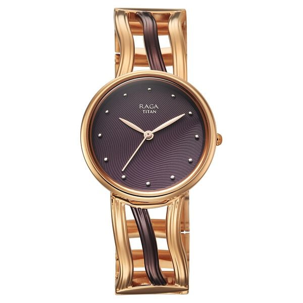 Titan 95388KM01 Raga Sierra Quartz Analog Watch with Brown Dial and Two-Toned Metal Strap for Women 32mm