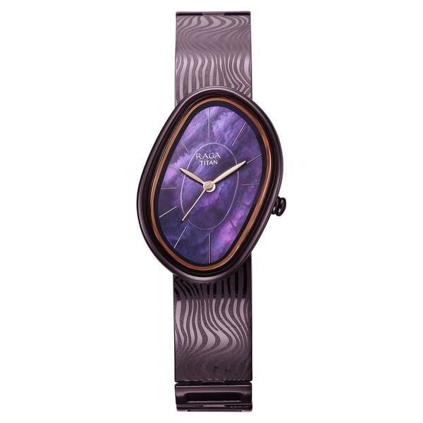 Titan 95390QM01 Raga Sierra Quartz Analog Watch with Prune Purple Dial and Prune Purple Metal Strap for Women 26mm