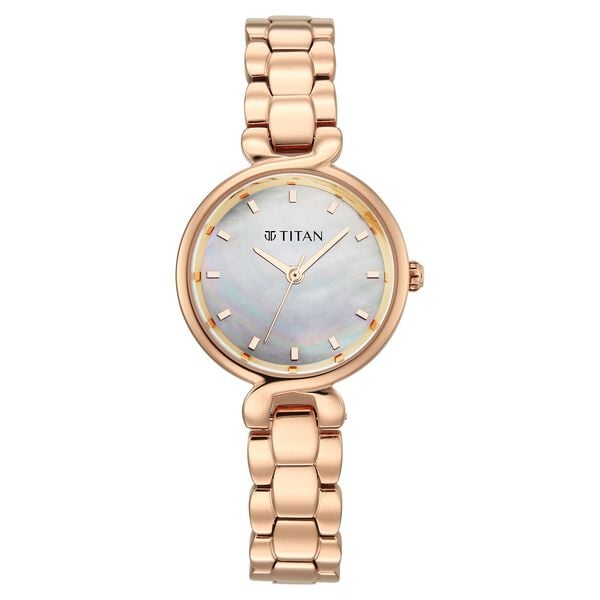 Titan 95398WM01 Workday Edit Quartz Analog Watch with Mother-of-Pearl Dial and Rose Gold Stainless Steel Strap for Women 29mm