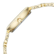 Titan 95420YM01 Raga Spotlight women's watch with silver dial and golden metal strap, side profile showing the case and bezel