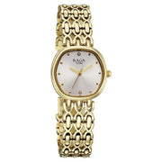 Titan 95421YM01 Raga Spotlight women's watch with white dial and golden metal strap, alternate front view