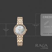 Titan 95422WM01 Raga watch case-size illustration for the white dial watch