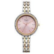 Titan 95424KM01 close view of the pink dial and two-toned bracelet