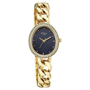 Titan 95429YM01 Raga Spotlight women's watch with blue dial and golden metal strap, alternate front view