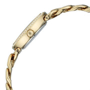 Titan 95429YM01 Raga Spotlight women's watch with blue dial and golden metal strap, side profile showing the case and crown