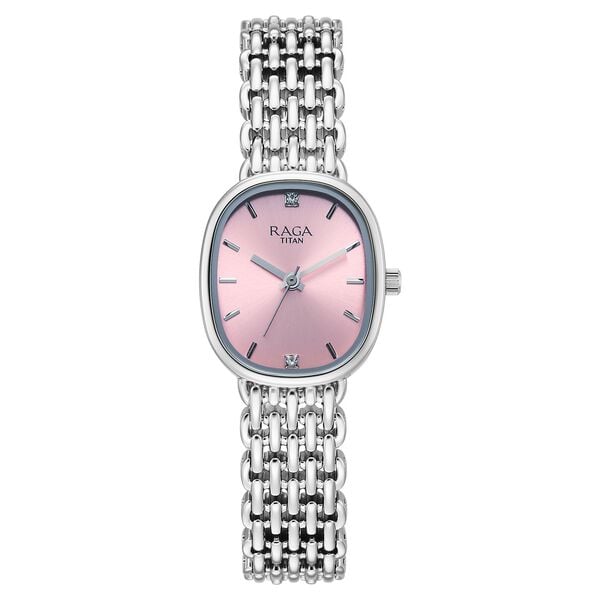 Titan 95430SM01 Raga Spotlight Quartz Analog Watch with Pink Dial and Silver Metal Strap for Women 24mm