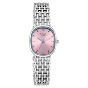 Titan 95430SM01 front view showing the pink dial and silver case