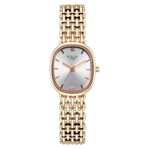 Titan 95430WM01 Raga Spotlight Quartz Analog Watch with Silver Dial and Rose Gold Metal strap for Women 24mm