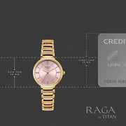 Titan 95431WM01 Raga watch case-size illustration for the pink dial watch