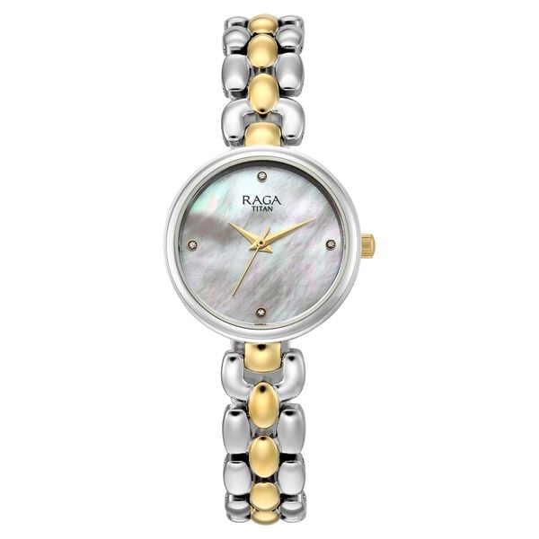 Titan 95461BM01 Raga Showstopper Quartz Analog Watch with Mother of Pearl Dial and Two-Tone Metal Strap for Women 28mm