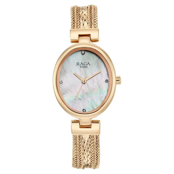 Titan 95462WM01 Raga Showstopper Quartz Analog Watch with Mother of Pearl Dial and Rose Gold Metal Strap for Women 26mm
