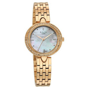 Titan 95463WM01 close view of the mother of pearl dial and rose gold case